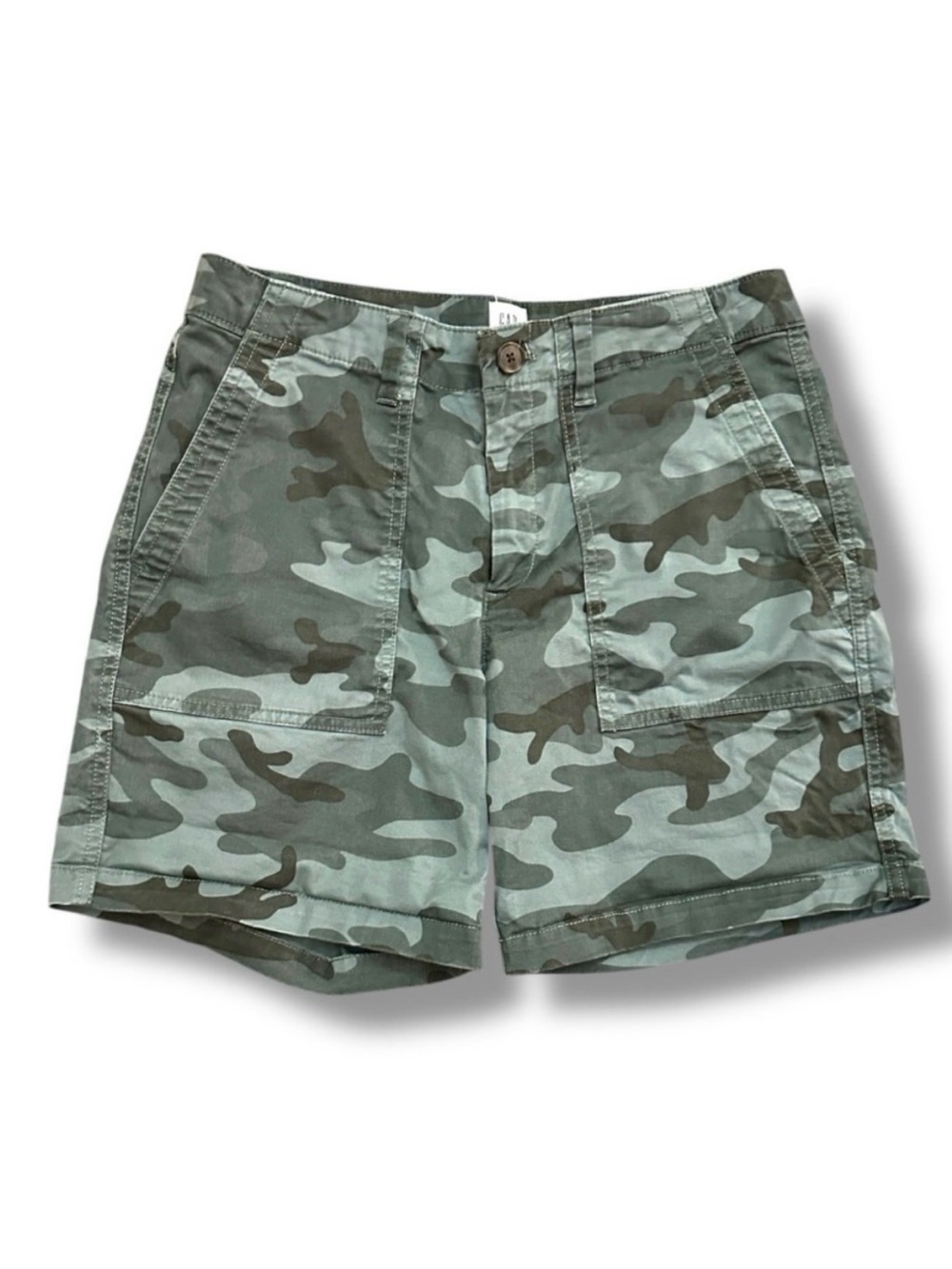 GAP Girlfriend Khaki Shorts Green Camo Mid Rise Women's Size 6 Utility Summer